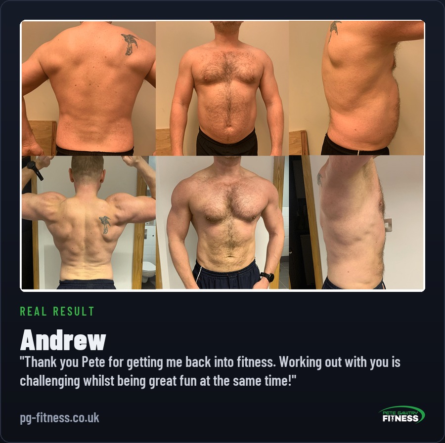 Andrew before and after transformation with Pete Gawtry, award-winning Leeds personal trainer