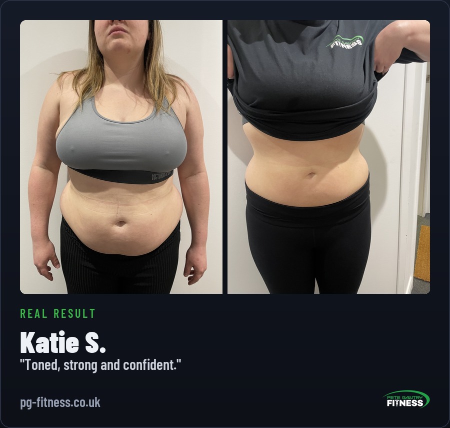 Katie S before and after transformation with Pete Gawtry, award-winning Leeds personal trainer