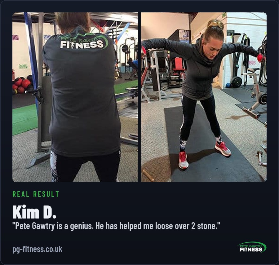 Kim D before and after transformation with Pete Gawtry, award-winning Leeds personal trainer